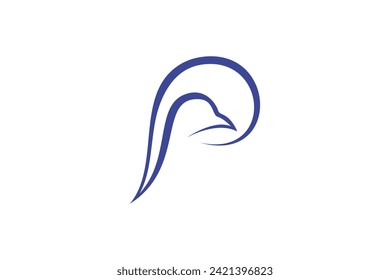 P initial with head bird shape logo design
