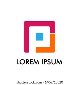 P initial letter abstract geometry logo icon with square shape for creative media industry