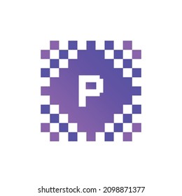 P initial letter alphabet pixel style logo vector design