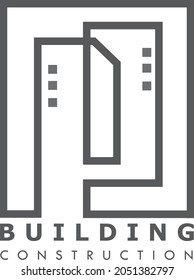 P initial letter of Building logo. Graphic design  linear style. Brand for advertising, real estate, construction and house.
