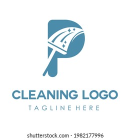 P Initial Letter Cleaning Service Simple Flat Modern Logo with Broom, Brush icon. Housecleaning, Maintenance Home Repair Business Brand. Home Clean Up Retail company