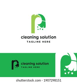 p initial letter combine with broom for cleaning service, house maintenance, repair, housecleaning, logo vector template concept