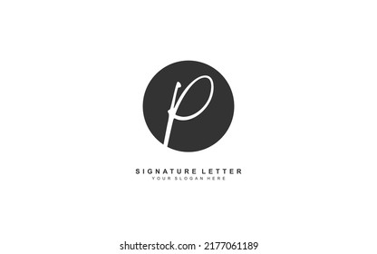 P Initial letter handwriting and  signature logo. A concept with template element.