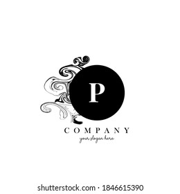 P Initial Letter Logo Design with Ink Cloud Flowing Texture Vector.
