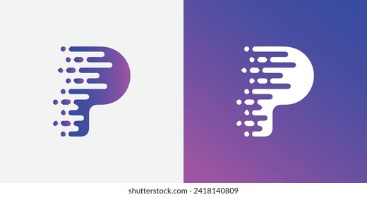 P Initial Letter Logo Design with Digital Pixels