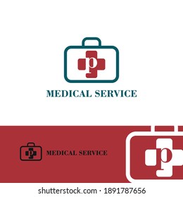 p Anfangsbuchstabe Medizinisches Kreuz und Beutel für Medizin, Medizin, Krankenhaus, Apotheke, Apotheke Logo Design Vektorgrafik