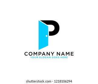 P Initial logo concept with door template vector