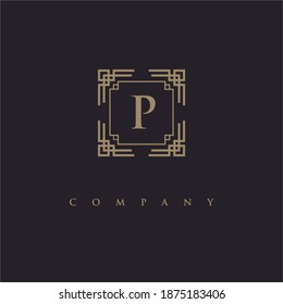 P Initial Logo Design With Frame