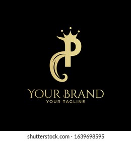 P initial logo with hair and crown in elegant style