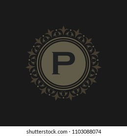 P initial logo. Luxury ornament crown logo.