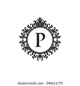 P initial logo. Luxury ornament crown logo