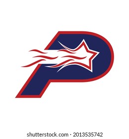 P Initial Logo With Star Design Vector.