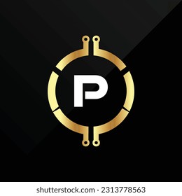 P Letra oro de lujo inicial Tipo de letra Símbolo de logotipo Icono Elegancia simple