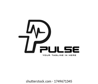 p initial pulse abstract line logo design inspiration