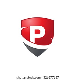 P initial swoosh shield logo red