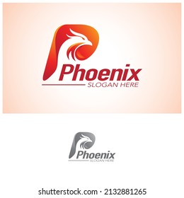 P- for Initial vector logo design template. Modern Phoenix head logo design mixed with letter of P idea.