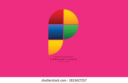 P iniciales diseño del logotipo del alfabeto de texto de letra monográfica