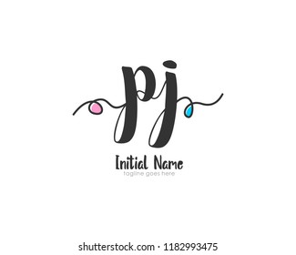 P J Initial handwriting logo vector template