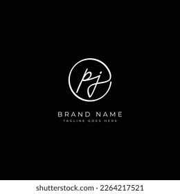 P, J, PJ Initial letter handwritten and signature vector logo. Business template in round shape line art