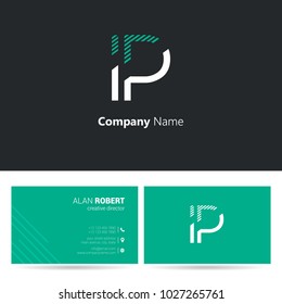 I & P joint logo stroke letters design with business card template