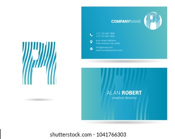 P & I joint logo waves letter design with business card template