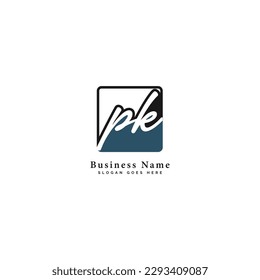 P, K, PK Initial letter handwritten and signature vector image template in square shape logo