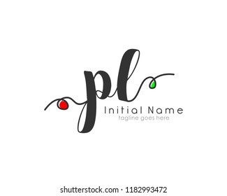 P L Initial handwriting logo vector template