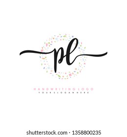 P L Initial handwriting logo vector