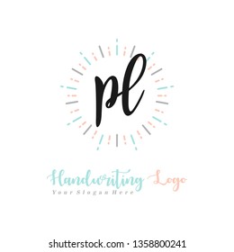 P L Initial handwriting logo vector