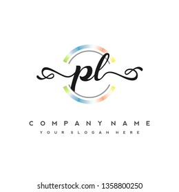 P L Initial handwriting logo vector