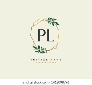 P L PL Beauty vector initial logo, handwriting logo of initial wedding, fashion, jewerly, heraldic, boutique, floral and botanical with creative template for any company or business.
