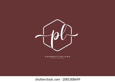 P L PL logo, Initial lettering handwriting or handwritten for identity. Logo with signature and hand drawn style.