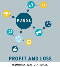 P and L - Profit and Loss acronym. business concept background.  vector illustration concept with keywords and icons. lettering illustration with icons for web banner, flyer, landing pag