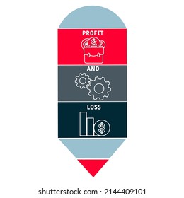 P and L - Profit and Loss acronym. business concept background.  vector illustration concept with keywords and icons. lettering illustration with icons for web banner, flyer, landing pag