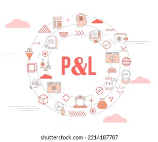 p and l profit and loss concept with icon set template banner and circle round shape