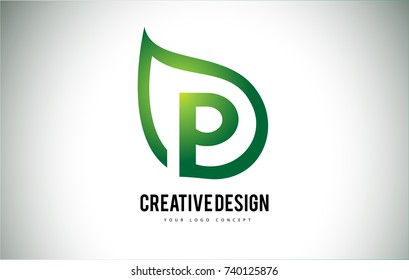 P Leaf Logo Letter Design with Green Leaf Outline Vector Illustration.