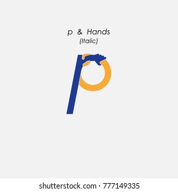 p -Letter abstract icon, hands logo design vector template.Business offer,partnership symbol.Hope,help concept.Support,teamwork sign.Corporate business,education logotype symbol.Vector illustration