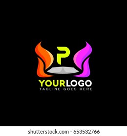 P letter abstract power vector logo. Identity template concept illustration. Flag business sign.  Flame fire icon. Gas insignia. Design element.