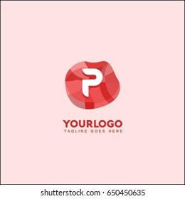 P letter abstract red stone and diamond logo symbol. Isometric circle line logotype fashion. Brand identity for your business