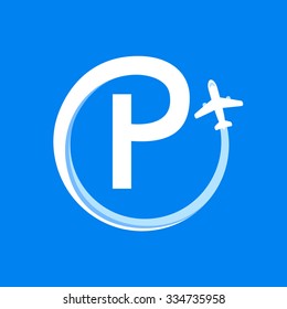 P letter with airline and plane. Vector design template elements for your application or corporate identity.