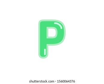 P letter alphabet green candy jelly glossy vector isolated on white background 