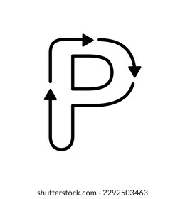 p Letra con ilustración de plantilla de diseño de flecha