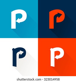 P letter with arrows set. Vector design template elements for your application or corporate identity.