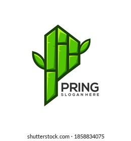 P letter Bamboo Logo Design Vector