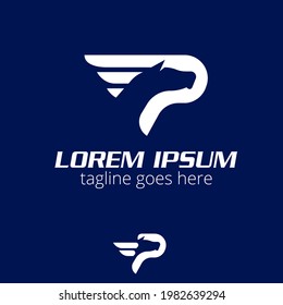 P letter based Pegasus symbol vector illustration in negative space style.
for brand, business logo, design element or any other purpose