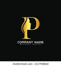P Letra Beauty Face primera reina de belleza de lujo P cara cara vector de diseño del logo. consistente en la letra P con cara de señora en espacio negativo