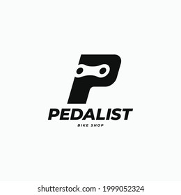 P letter and Bicycle chain combination, Bike shop or cycling club logo icon sign symbol design concept. Vector illustration