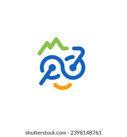 P Letter with Bike Mountain and Smile Logo Design Vector