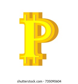 P letter bitcoin font. Cryptocurrency alphabet. Lettering virtual money. Vector illustration