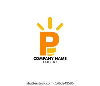 P Letter With Bulb Lamp Vector Logo Template